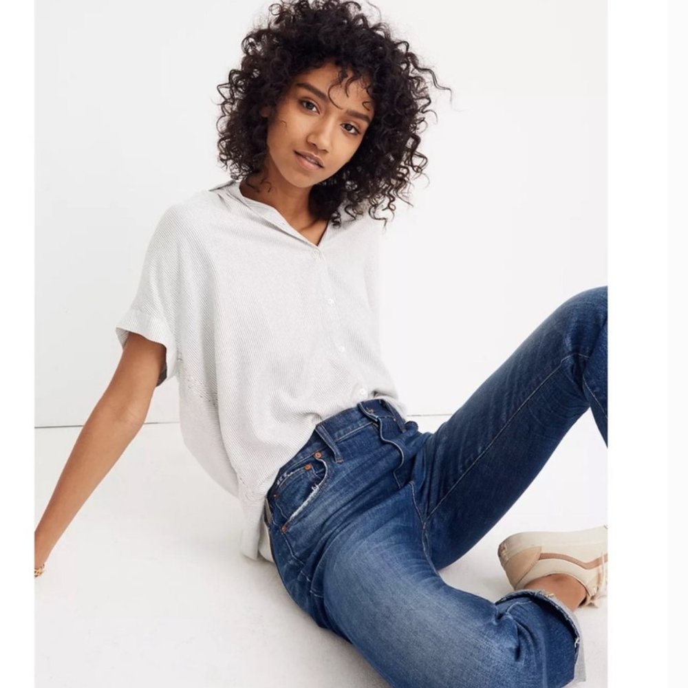 Madewell Central Stripe Oversized Fit Button-Down Red and White Shirt XS